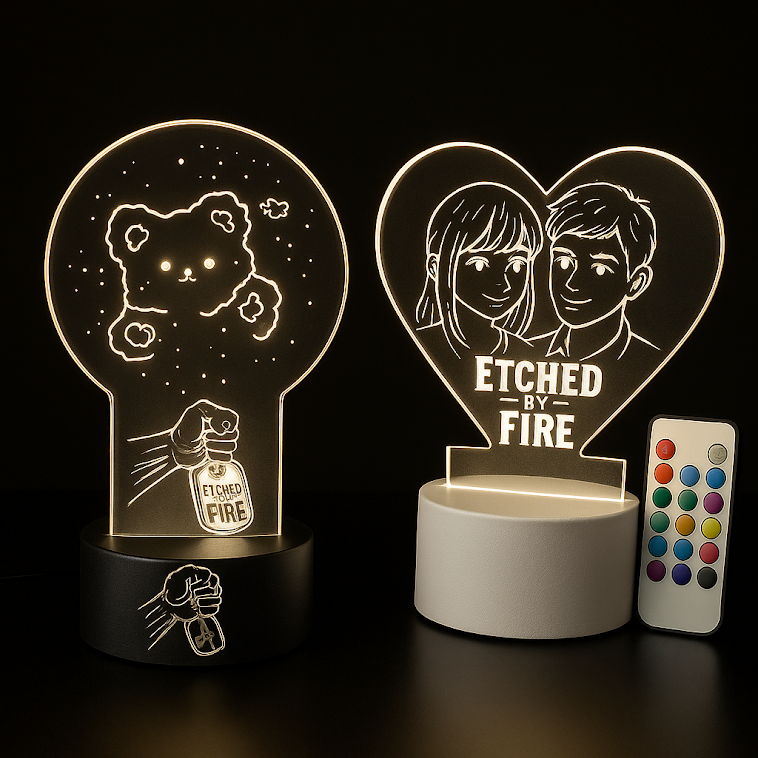 Luces LED acrílicas grabadas a medida