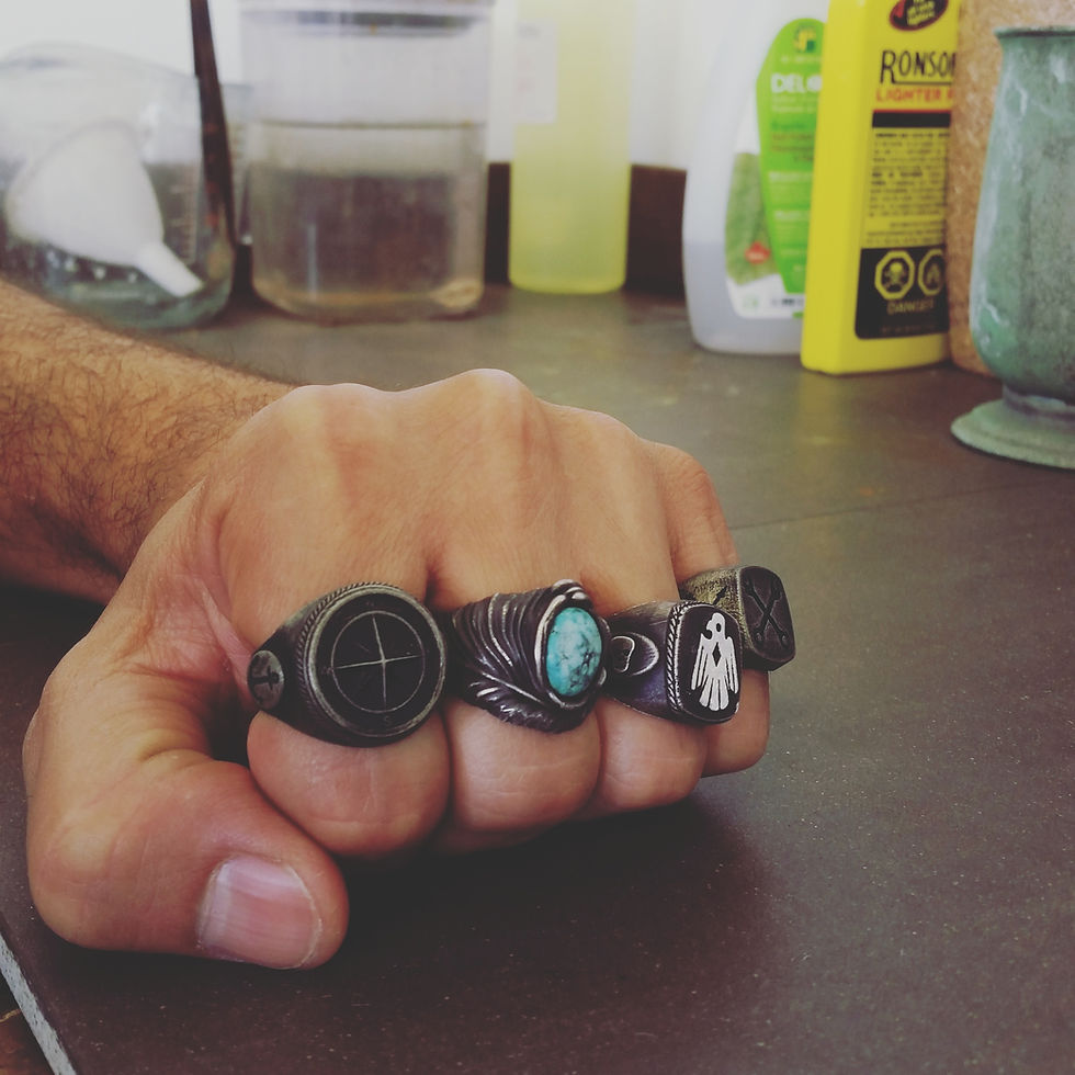 Thumbnail: Navajo inspired Turquoise .925 Silver Feather ring