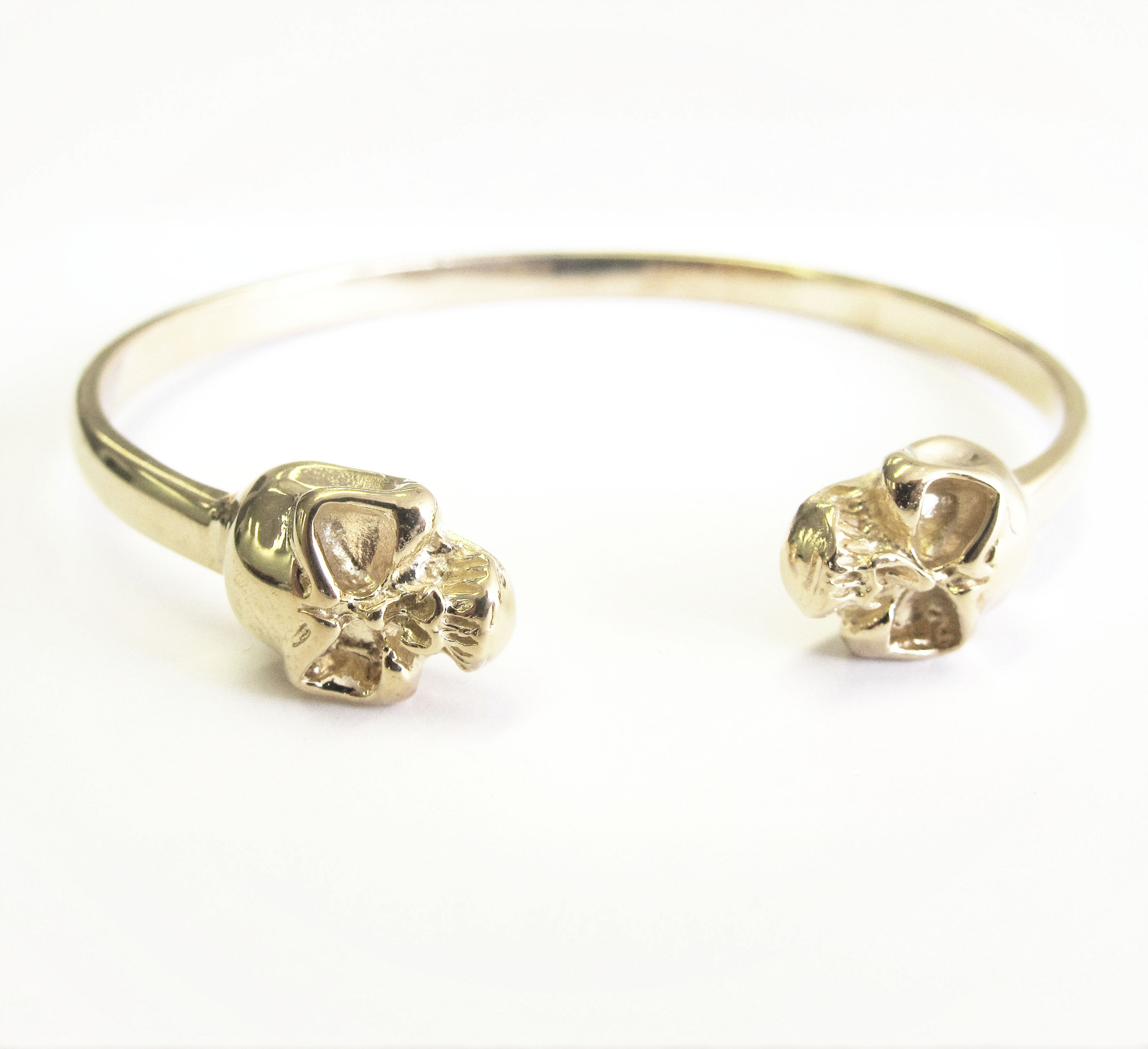 Brass Double Headed Skull Bangle Bracelet