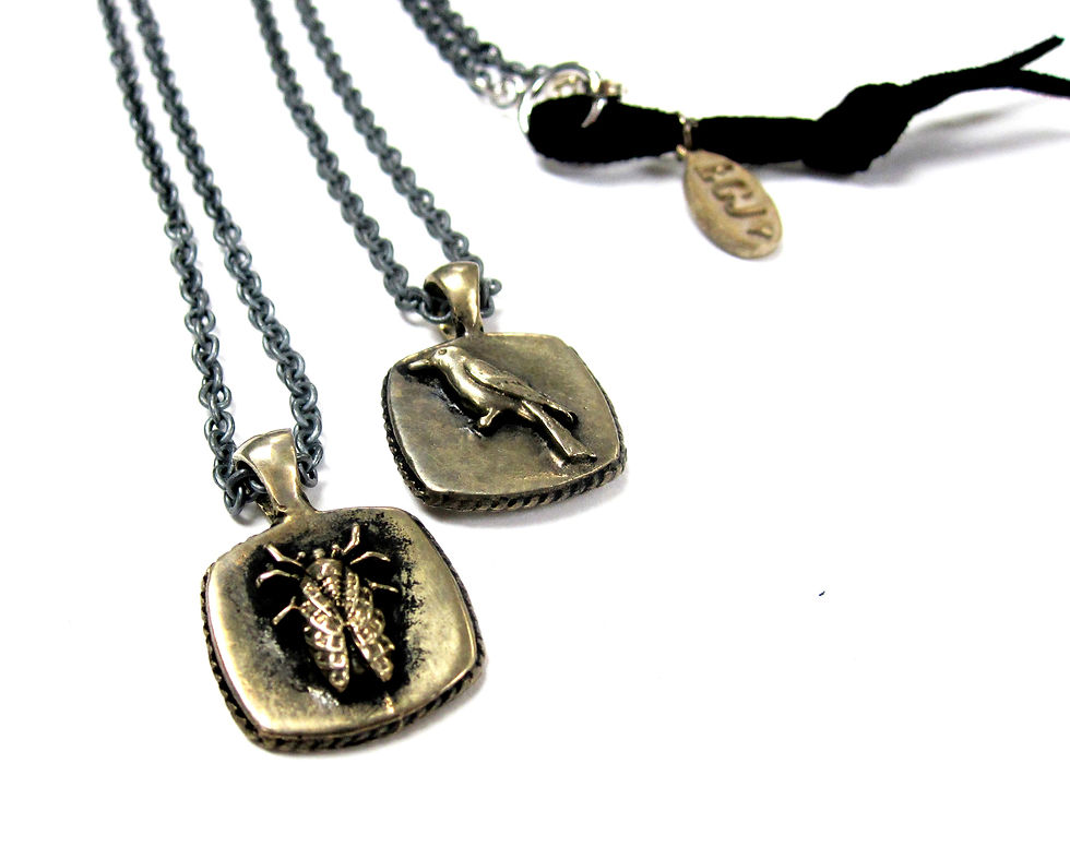 Thumbnail: Brass Cicada Sailor on oxidized silver chain