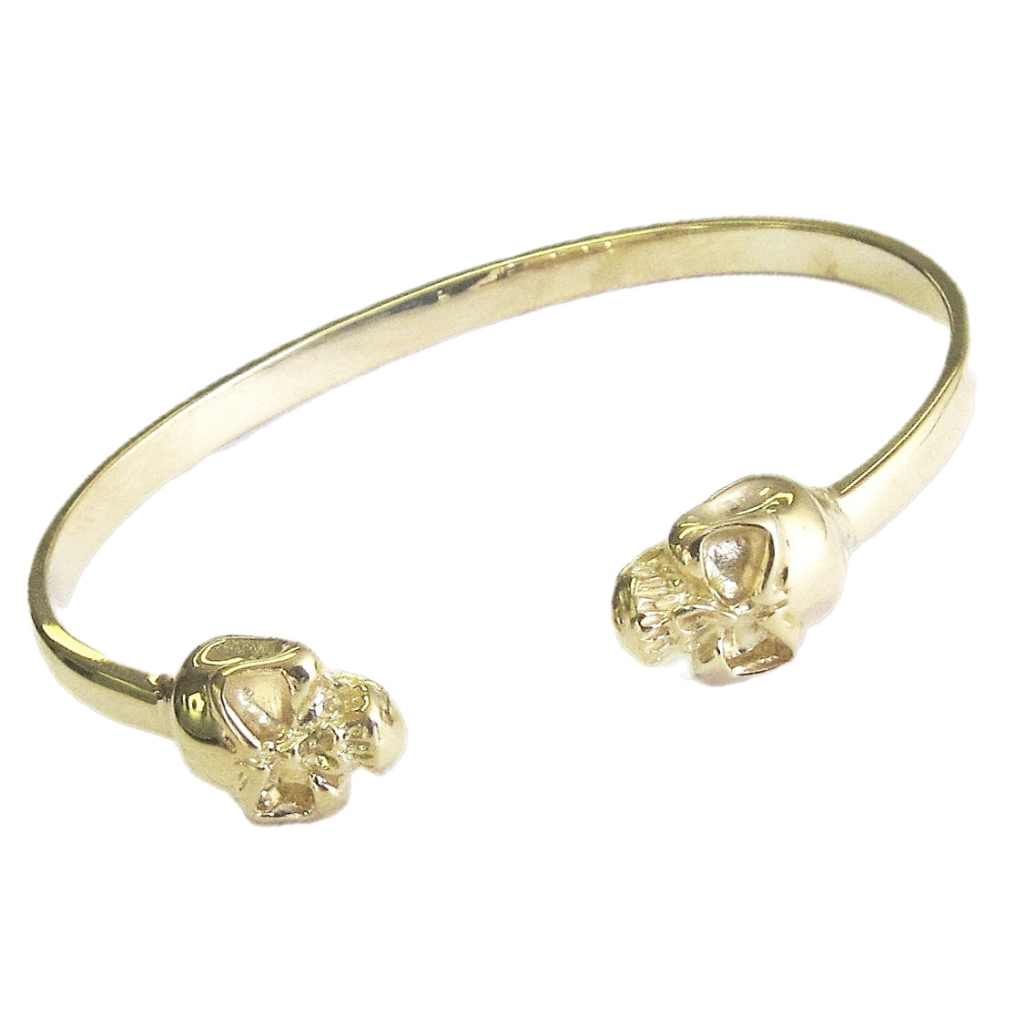 10k Gold Double Headed Skull Bangle Bracelet