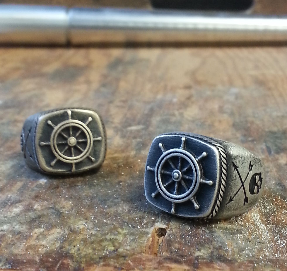 Thumbnail: Captain Helm Wheel Skull Ring - Silver