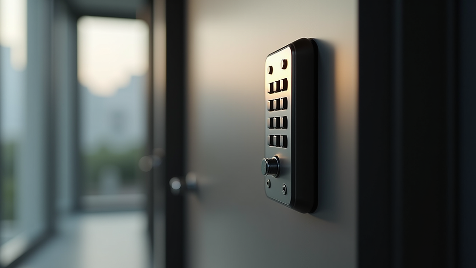 Close-up view of keypad access control system on door frame