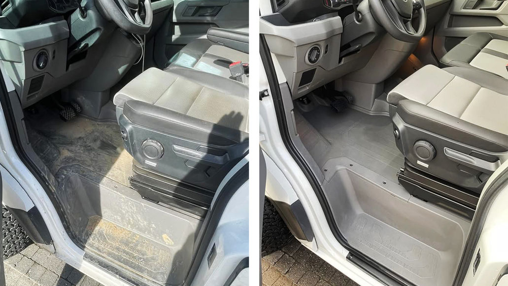 voor en na afbeelding van reiniging interieur van wagen