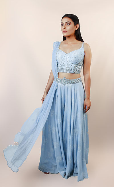 Thumbnail: Powder Blue plazzo set with corset