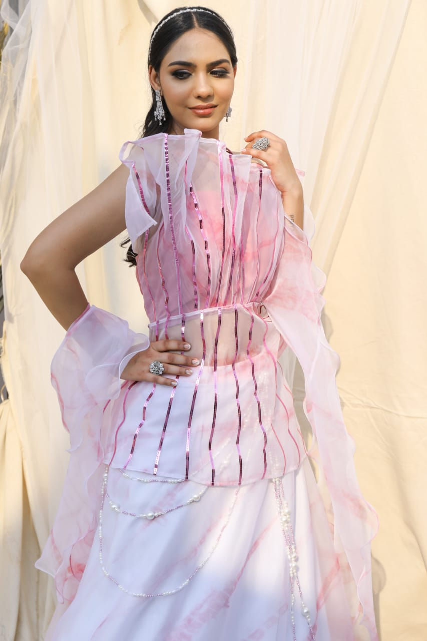 Thumbnail: Sequine tie and dye lavish pink lehenga 