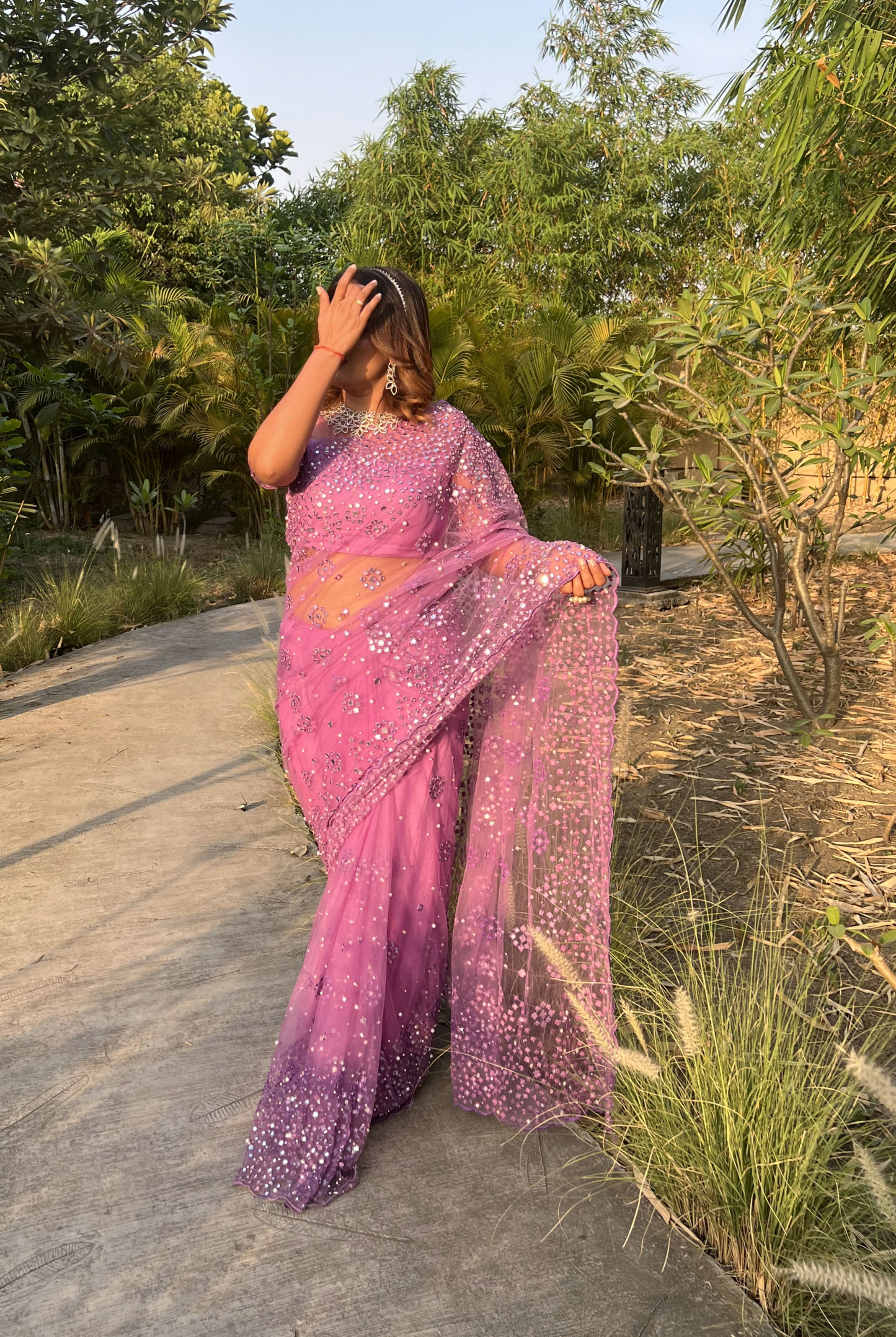Mirror work saree