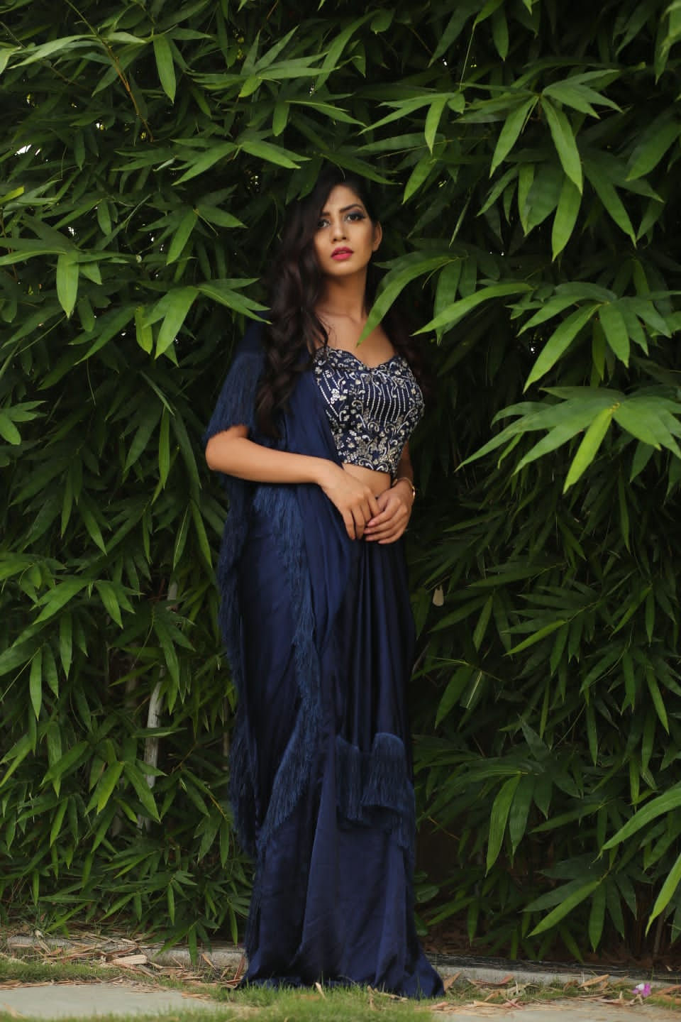 Thumbnail: Blue Draped saree with tassels