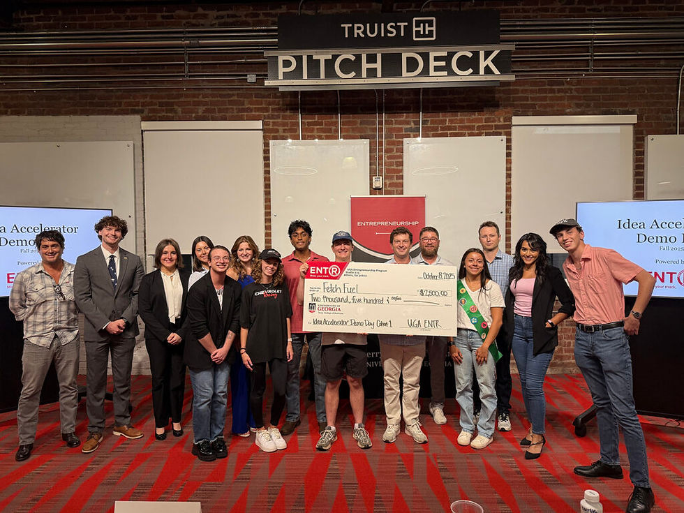 UGA Idea Accelerator Demo Day finalists! Congrats to Fetch Fuel, Ablaze, and My Mix — and yes, that’s me on the left, awkward crouch and all. 😅