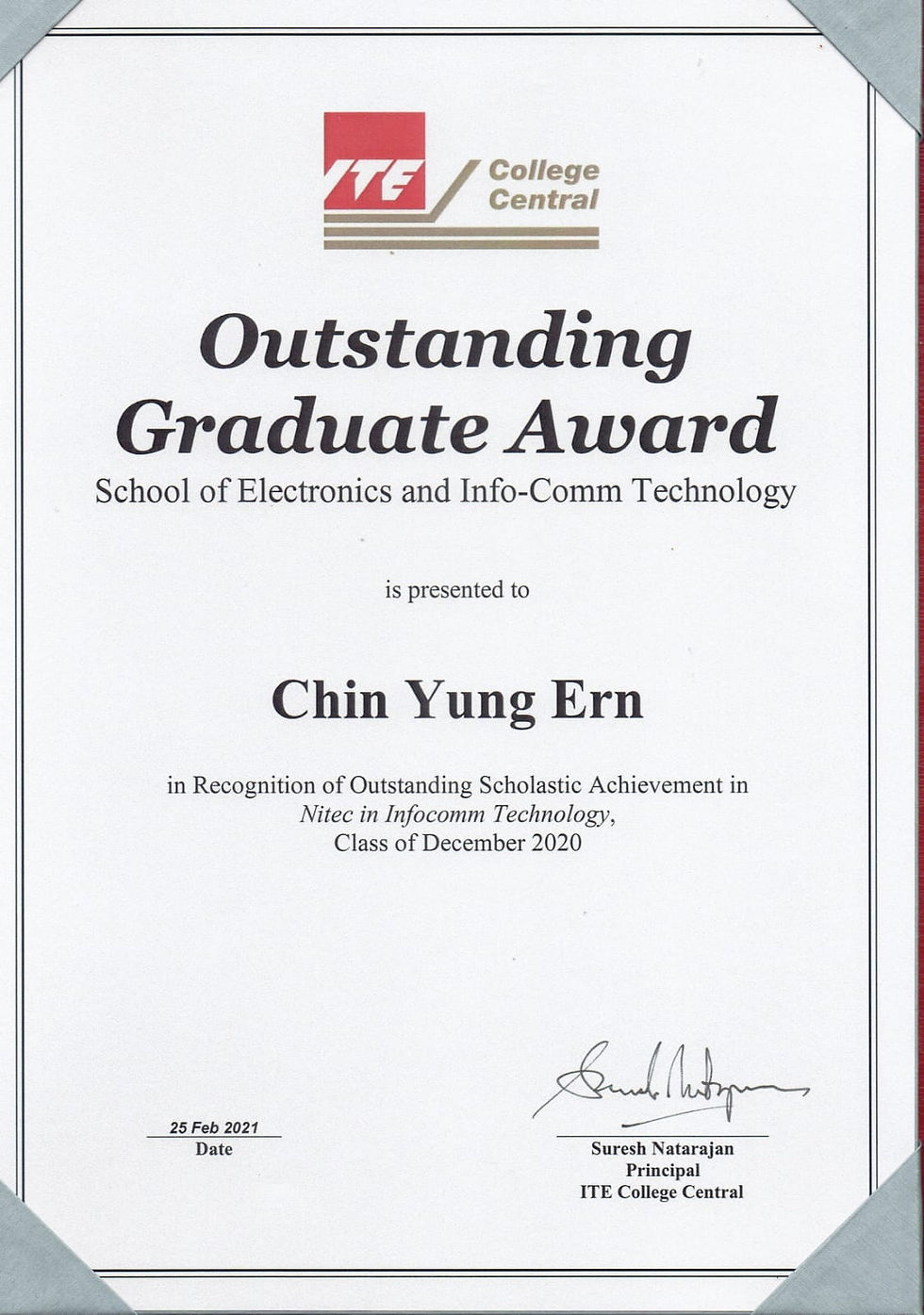 ITE Outstanding Graduate Award (School of Electronics and Info-Comm Technology)