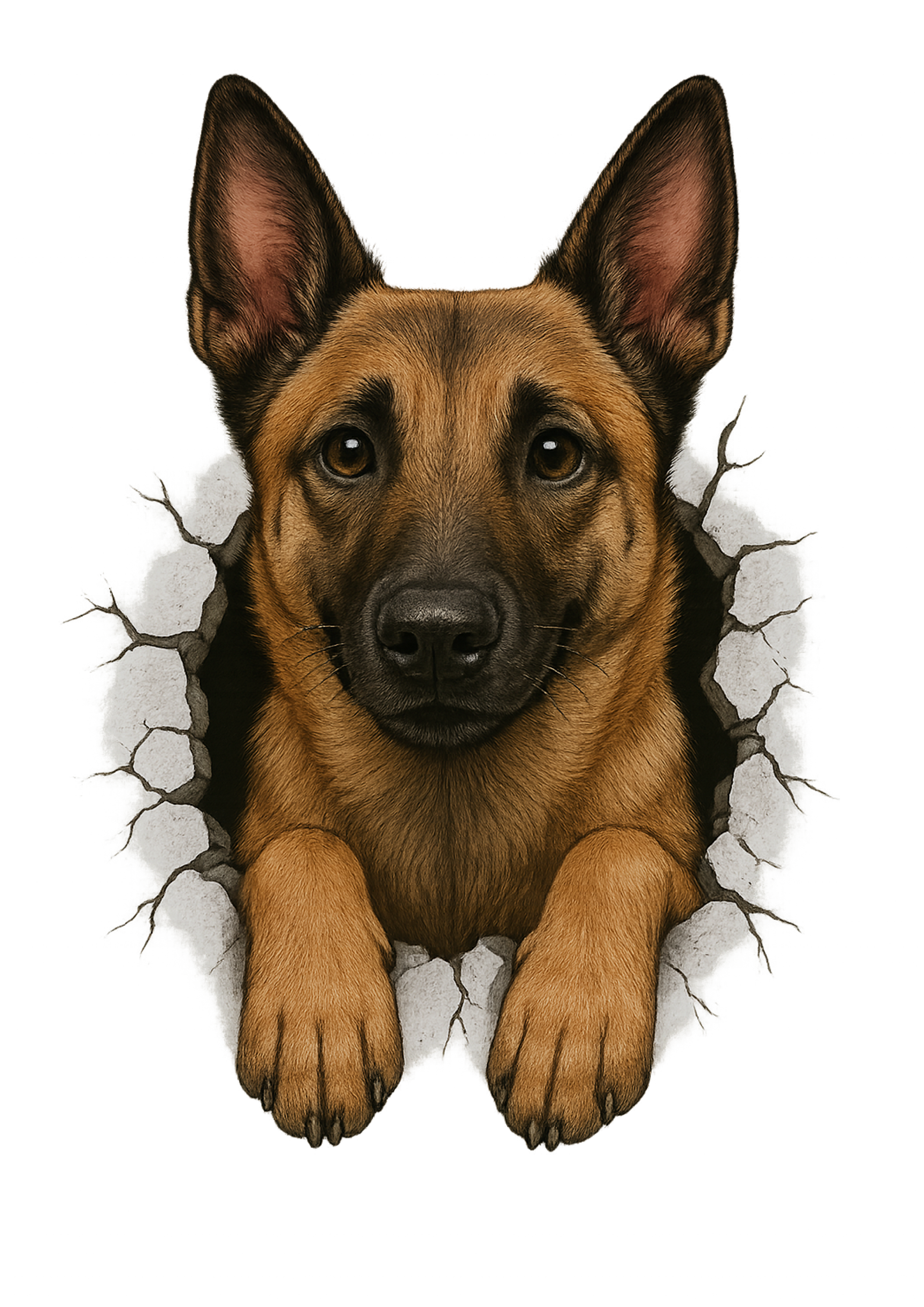 Malinois dans trou mur - Référence : MALTROUMUR1