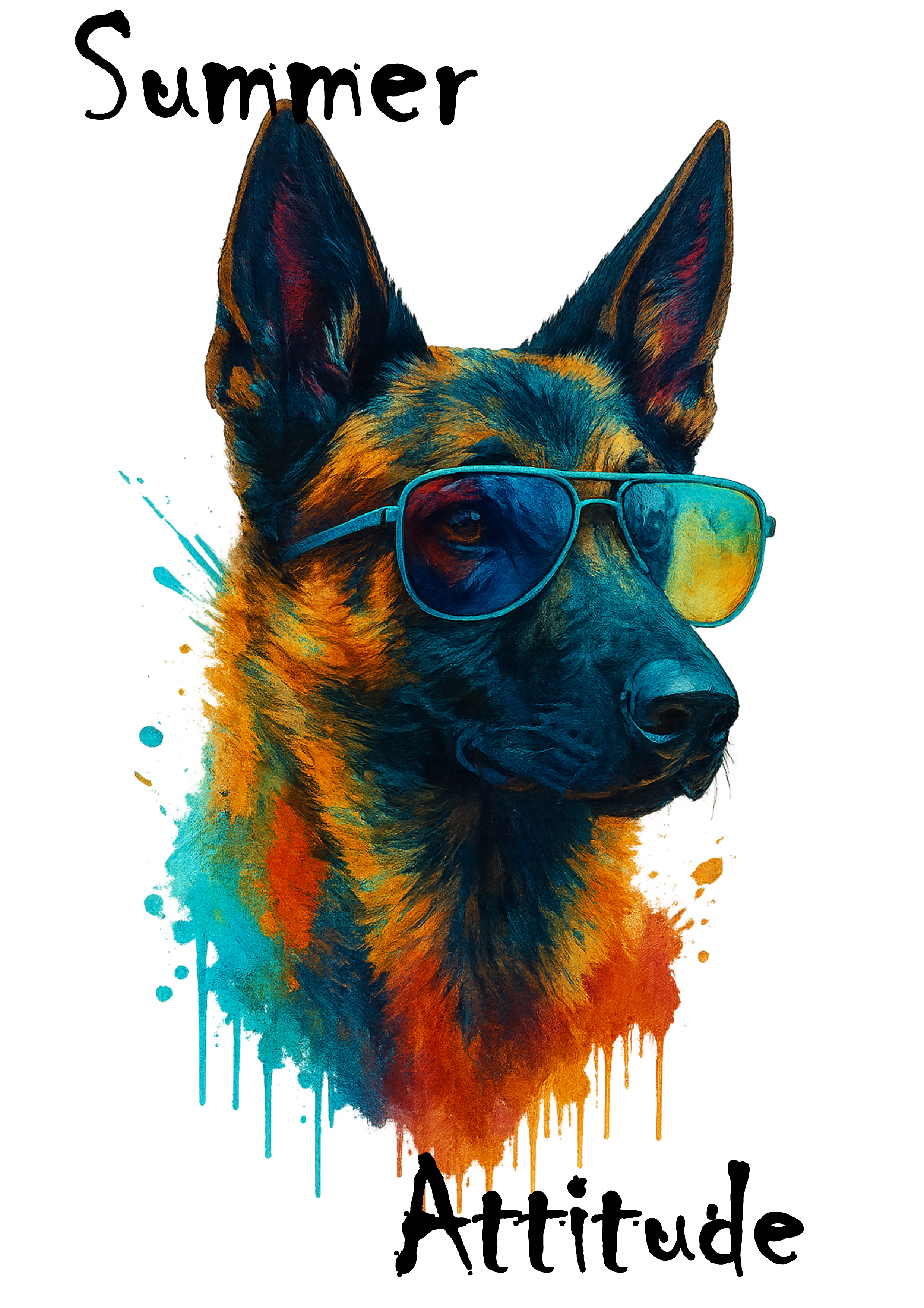 Tête Malinois multicolore avec lunettes+Summer Attitude - Référence : MALUN2