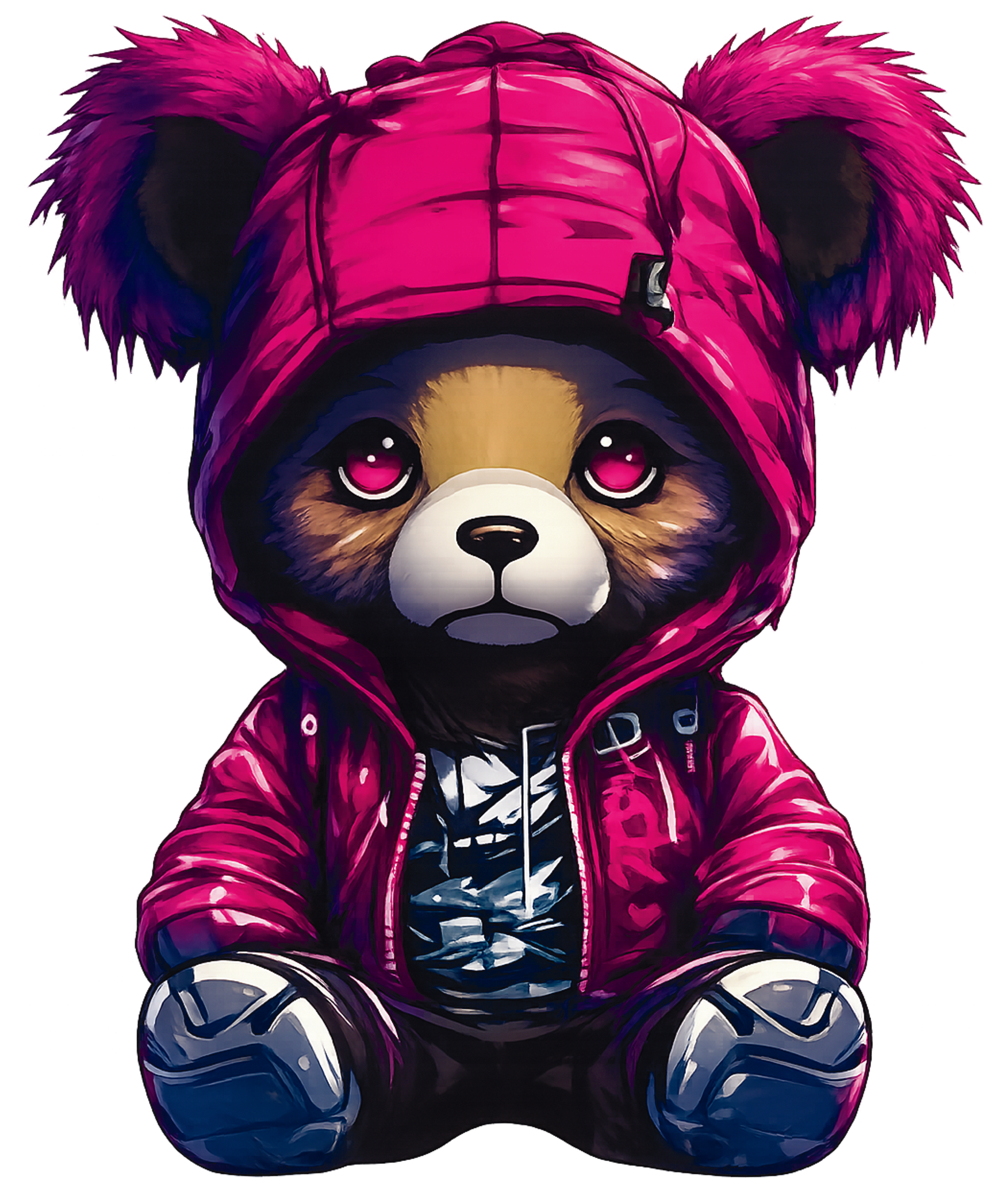 Ourson veste et capuche fuchsia - Référence : OURSON3