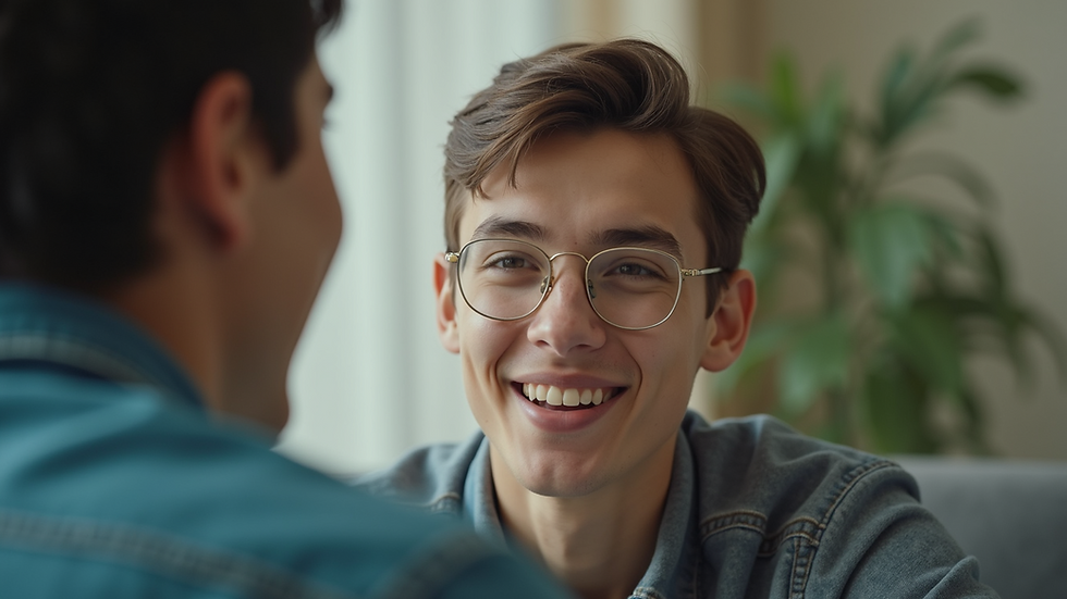 Close-up view of a young adult engaging in a conversation with a friend