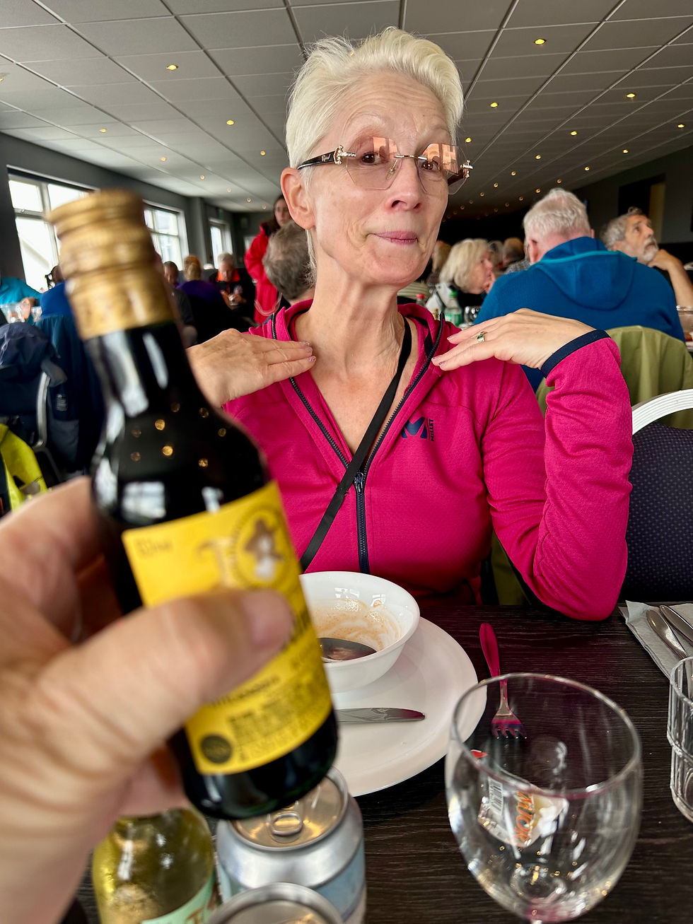 Gabrielle refuses wine at lunch