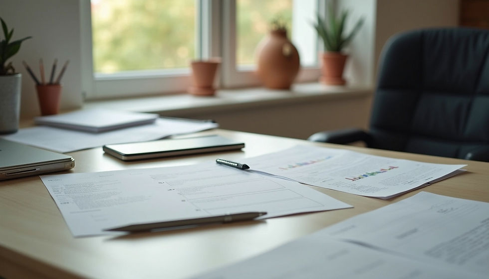 High angle view of a well-organized workspace with a planner and stationery