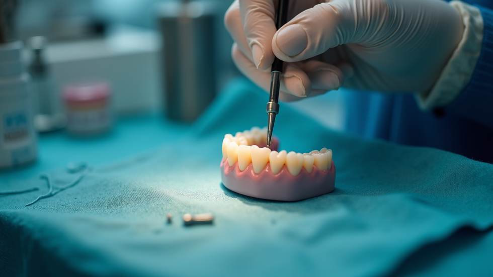 Eye-level view of dental technician working on a porcelain fused to metal crown
