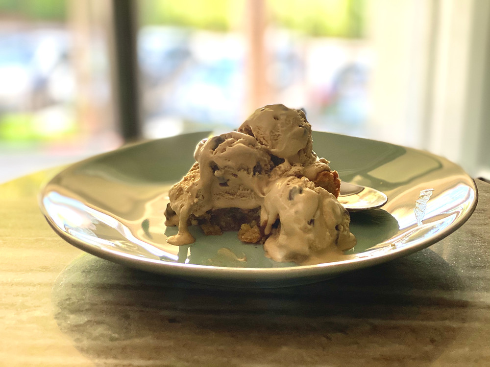 Kahlua coffee chip no churn ice cream on top of a blondie