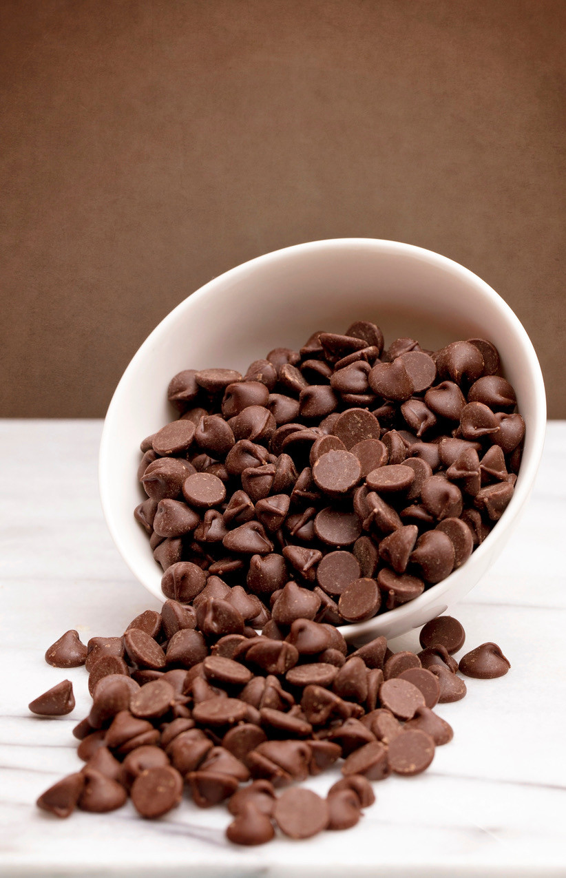 chocolate chips in a bowl