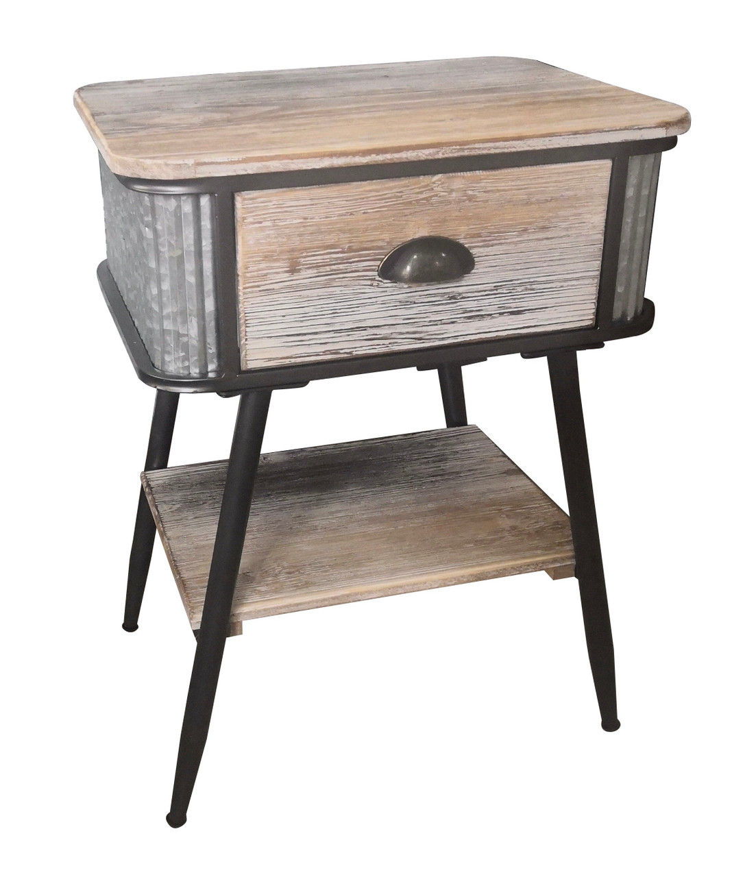 Bedside Table Metal/Wood - Brown