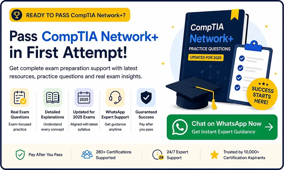 CertiMaan provide CompTIA Network+ Certification Support to clear your examination at first attempt with help of exam questions, practice tests & Dumps - CertiMaan.
