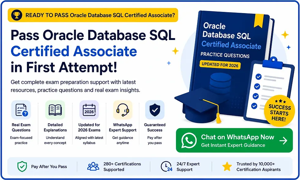 CertiMaan provide Oracle Database SQL Certified Associate Certification Support to clear your examination at first attempt with help of exam questions, practice tests & Dumps - CertiMaan.