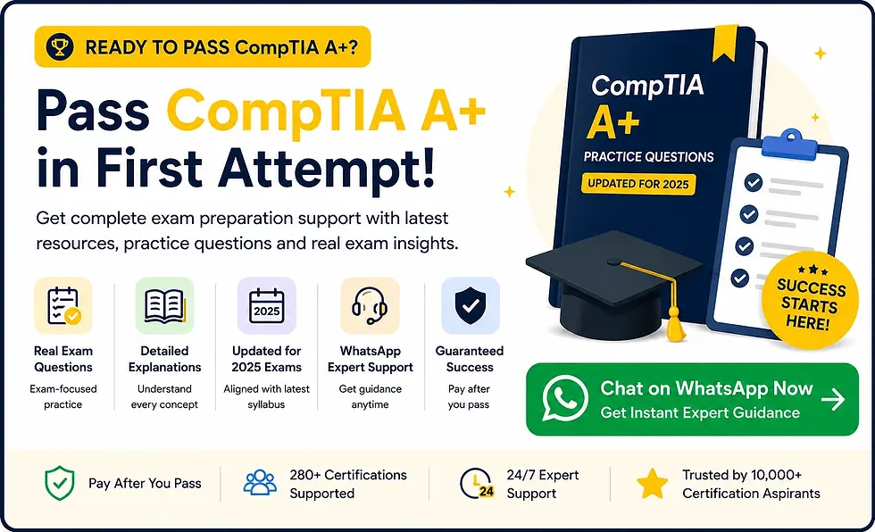 CertiMaan provide CompTIA A+ Certification Support to clear your examination at first attempt with help of exam questions, practice tests & Dumps - CertiMaan.