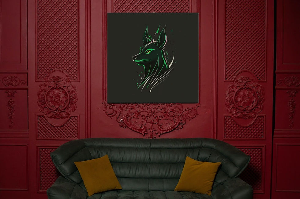 Miniatura: PI0364 - Quadro de um desenho de um rosto de um lobo com moldura de madeira