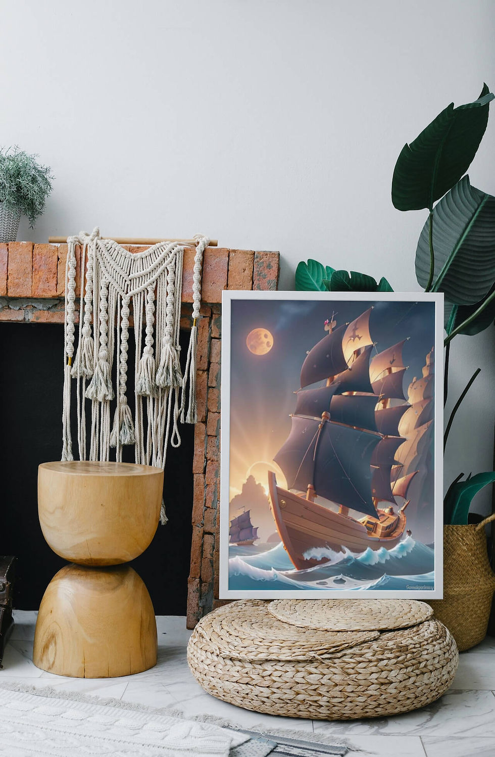 Miniatura: PI0064 - Quadro de um navio com moldura de madeira