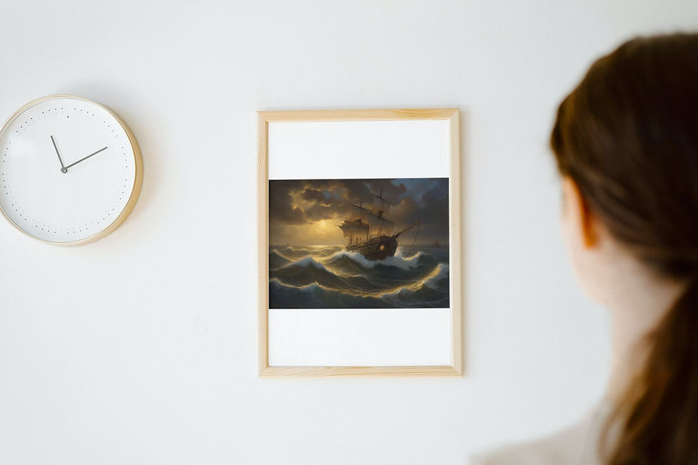 Miniatura: PI0439 - Quadro de um navio com moldura de madeira