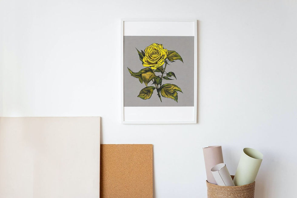 Miniatura: PI0157 - Quadro de flor rosa amarela com moldura de madeira