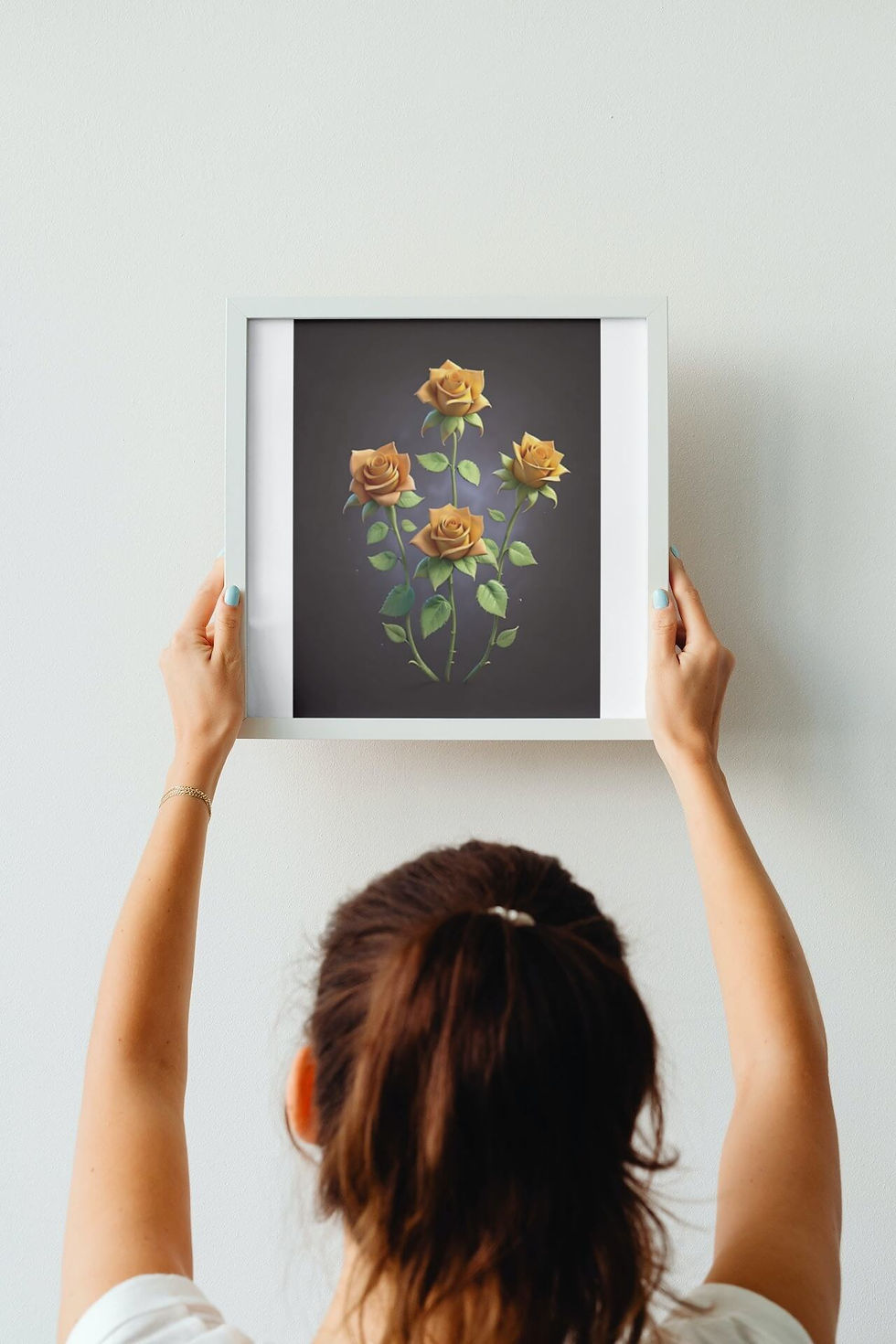 Miniatura: PI0147 - Quadro de flor rosa amarela com moldura de madeira