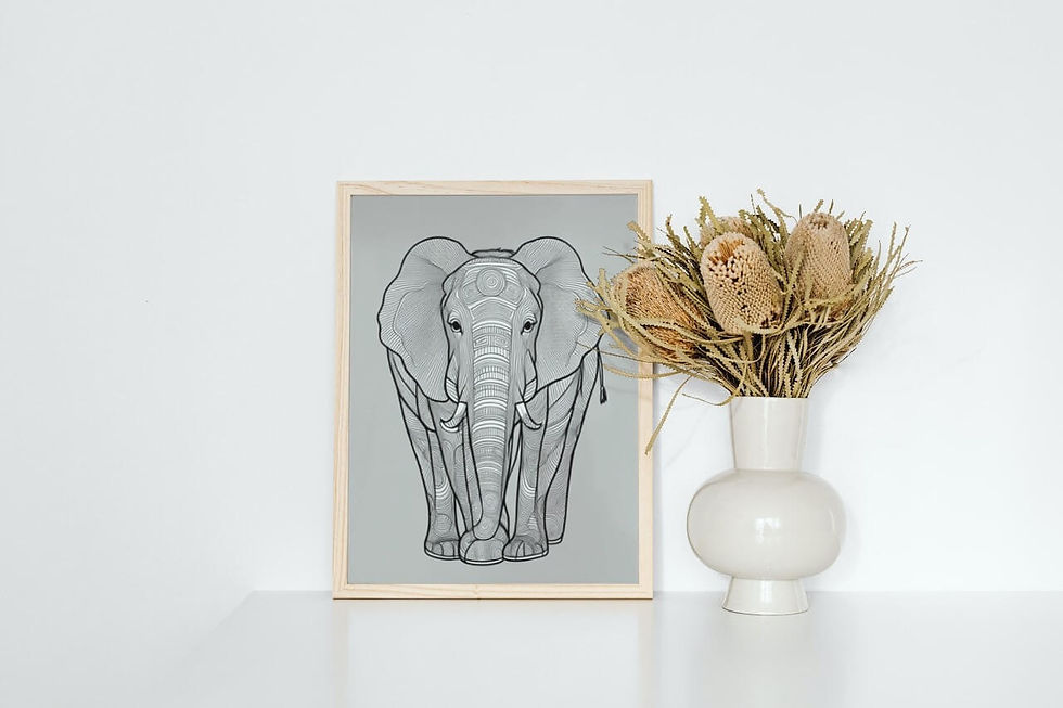 Miniatura: PI0230 - Quadro de um desenho de um elefante com moldura de madeira