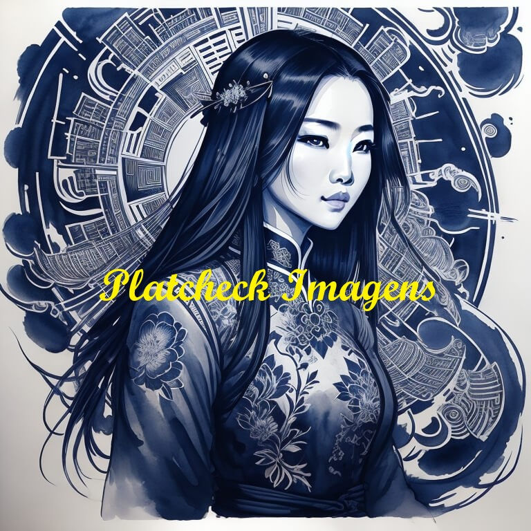 PI0443 - Quadro de uma mulher vietnamita com moldura de madeira