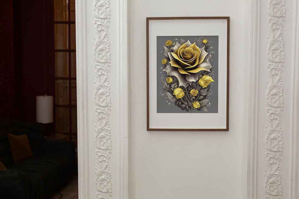 Miniatura: PI0168 - Quadro de flor rosa amarela com moldura de madeira