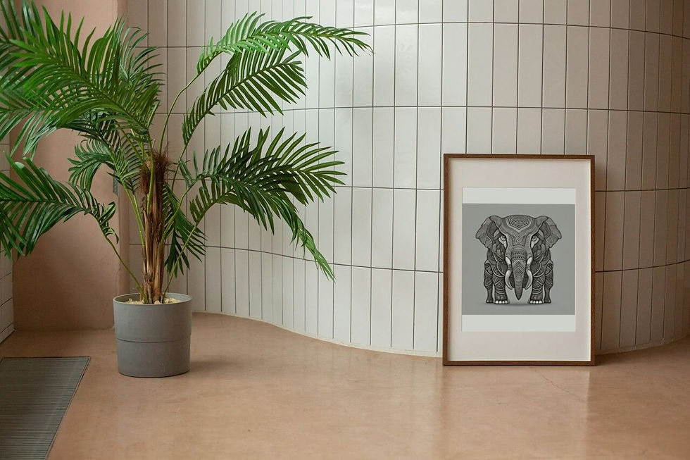 Miniatura: PI0258 - Quadro de um desenho de um elefante com moldura de madeira