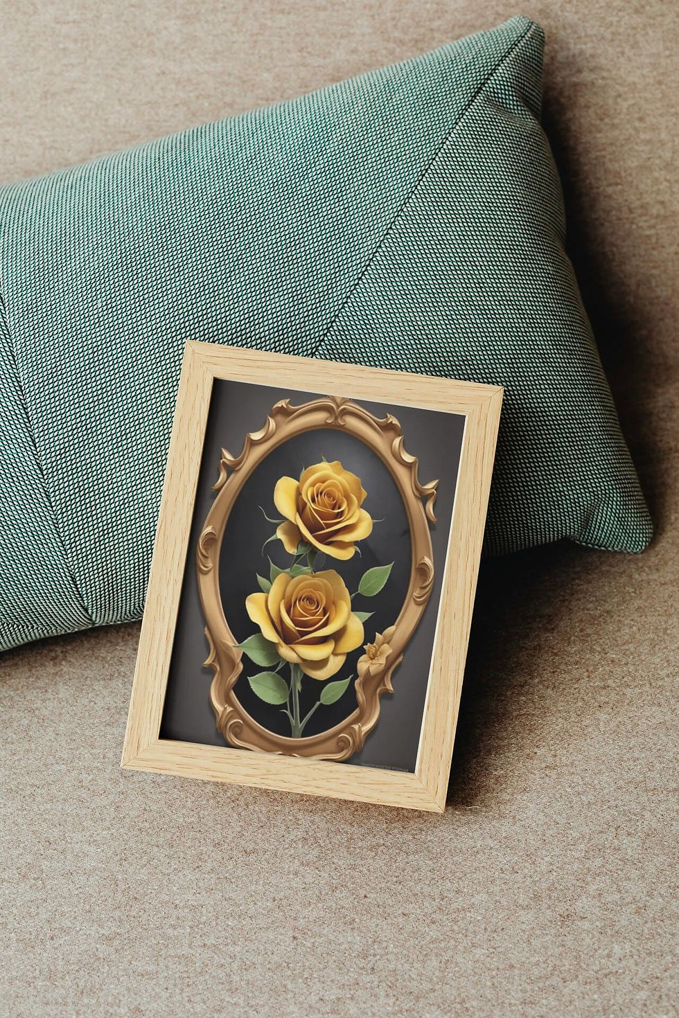 Miniatura: PI0151 - Quadro de flor rosa amarela com moldura de madeira