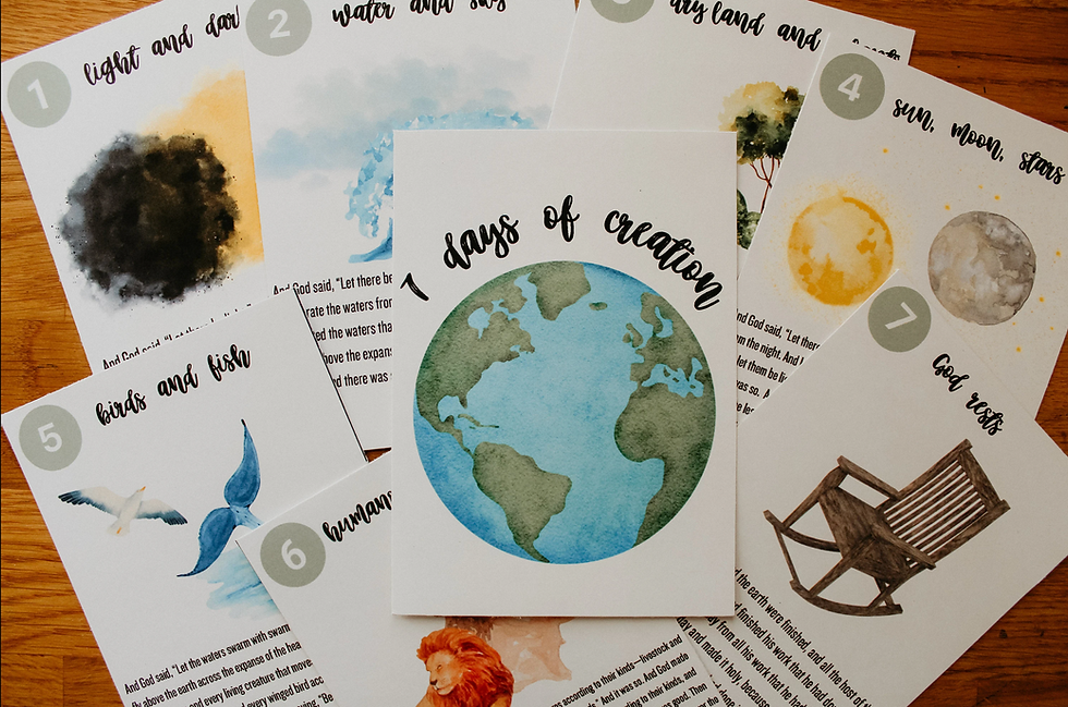 Thumbnail: Image of 7 days of creation with watercolor earth and accompanying cards.