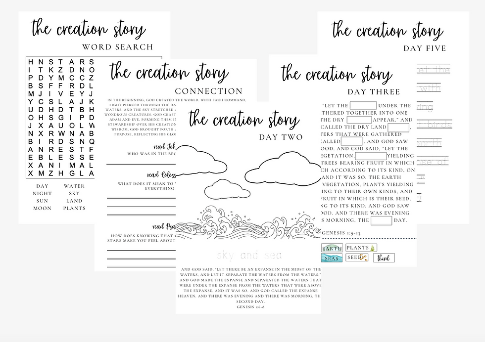 Thumbnail: Creation story activity pages, word search, day two and day three, connection activities.