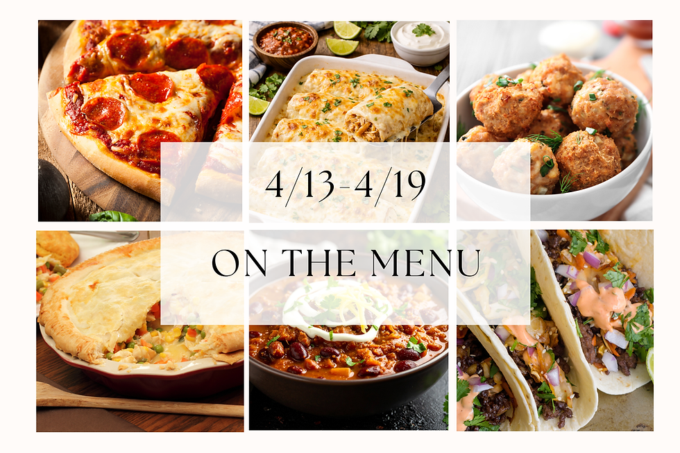 Various foods from 12/15 - 12/21 on the menu, pizza, pasta, and more.