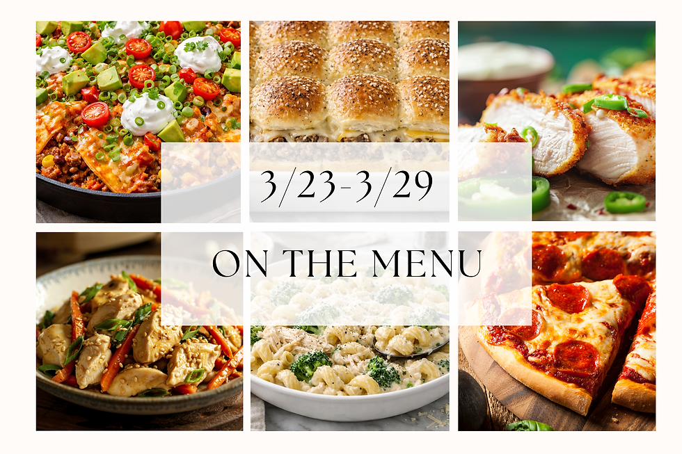 Various foods from 12/15 - 12/21 on the menu, pizza, pasta, and more.