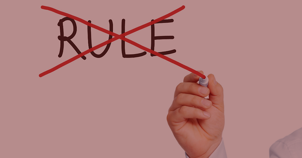 A red X through the word Rule because you don't have to follow decluttering rules that don't work for you.