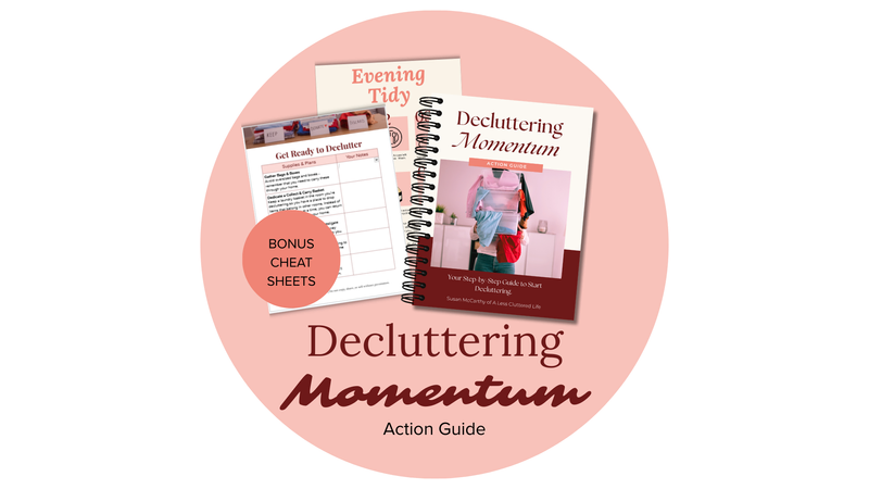 The cover of the Decluttering Momentum action guide to starting to declutter.