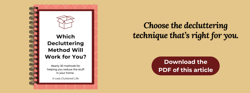 Button to download the free guide, Which Decluttering Method Will Work for You?