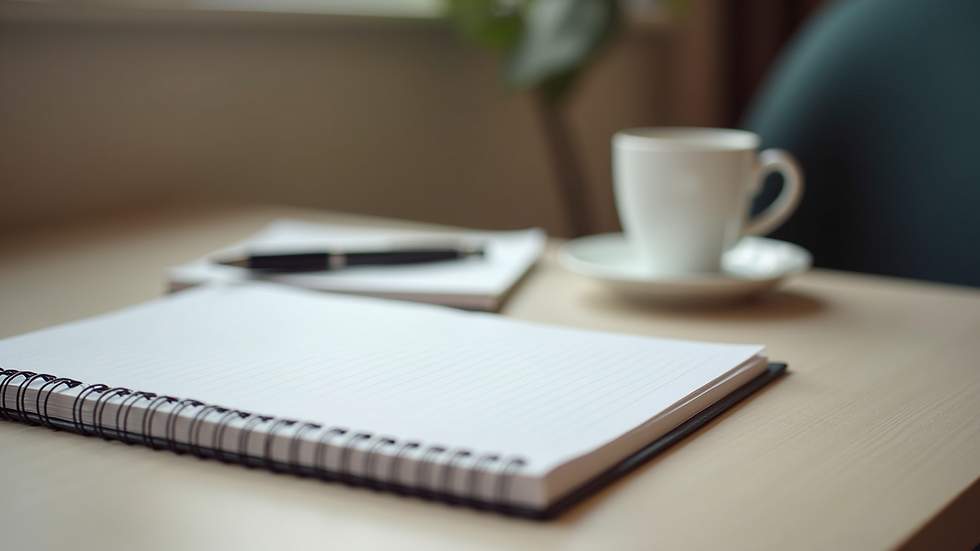Close-up view of a notebook and pen on a therapy table ready for a counseling session