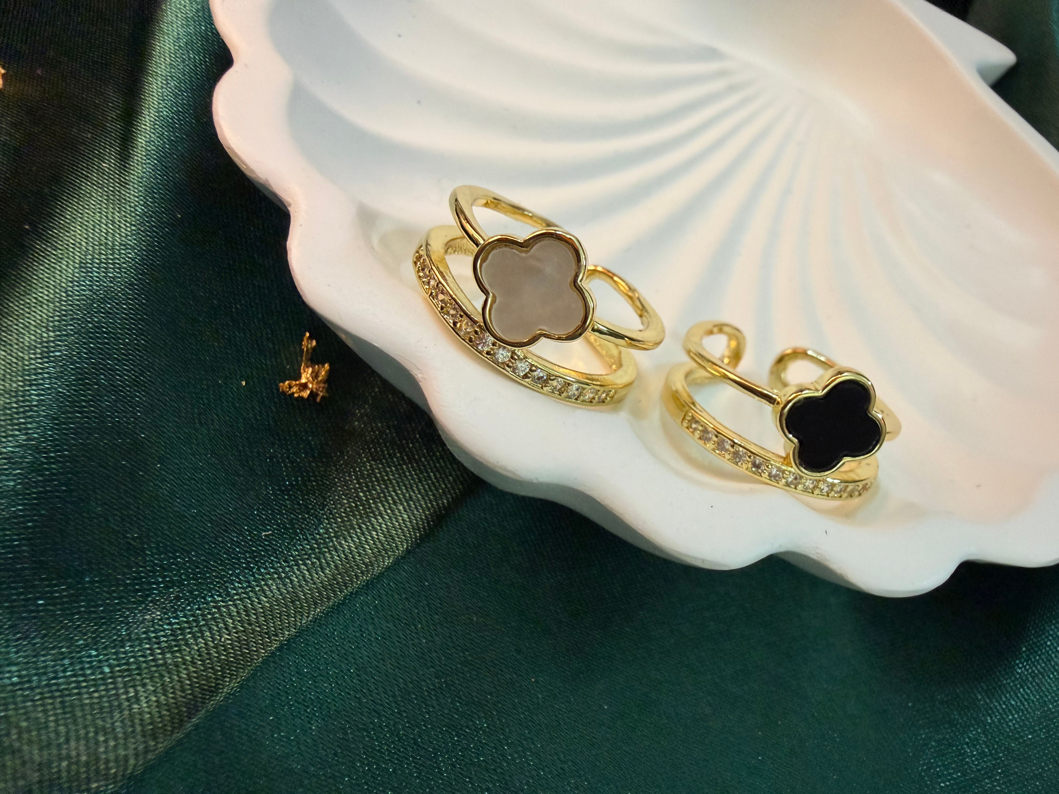 Clover and diamond ring- Adjustable 