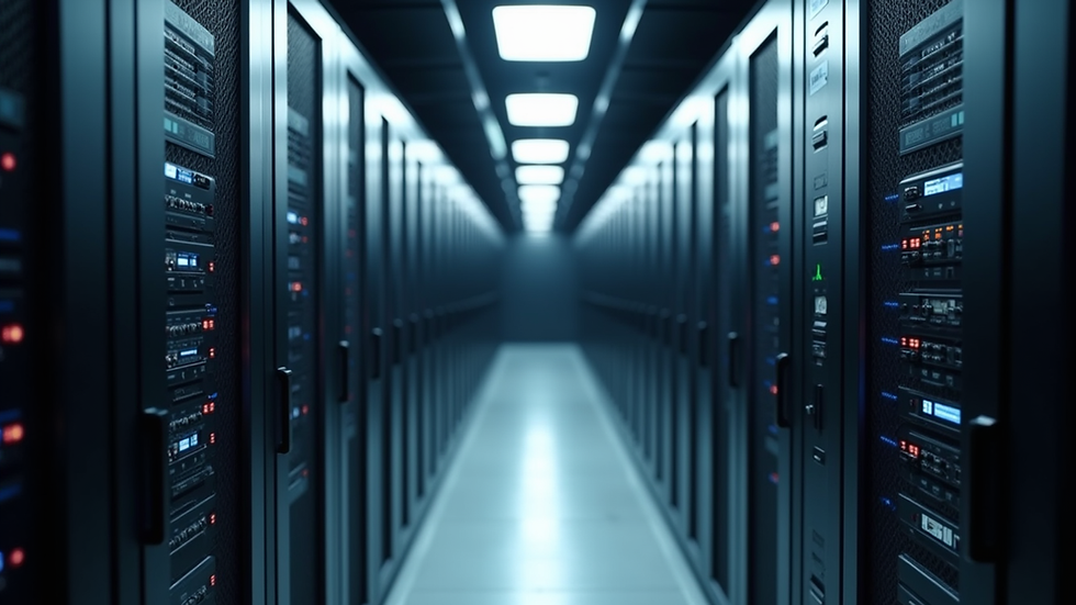 Wide angle view of a server room filled with high-tech servers