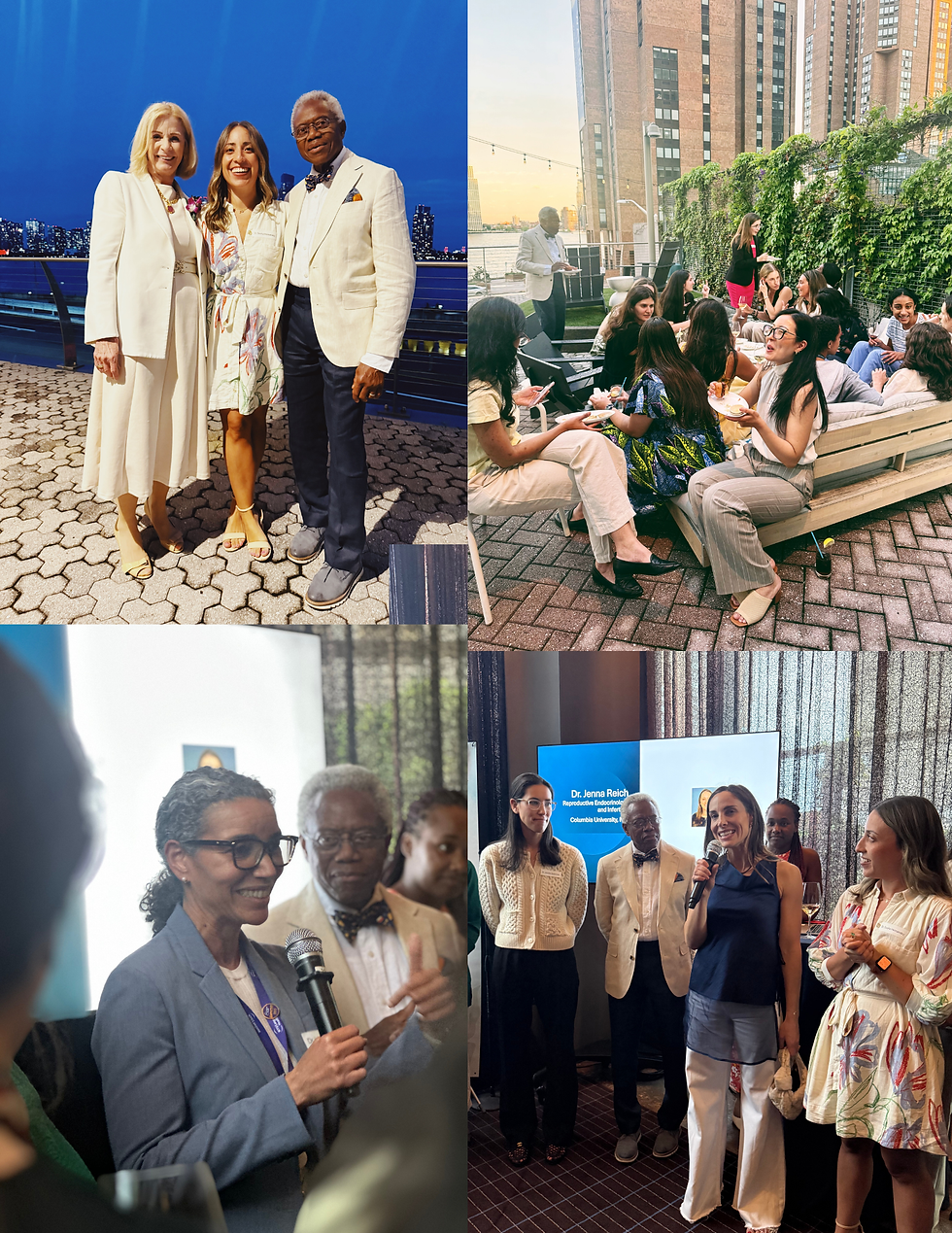 Four photos.Clockwise from Top. Sasha Hernandez (Humanism '22) with Co-Founders Drs. Deborah & Clarel Antoine. The group enjoys cocktails overlooking the east river. Dr.Leslie Boyd shares words of encouragement with the graduates. Dr. Arielle Bayer (Humanism ‘19) speaks to the group surrounded by Drs. Jennifer Blakemore (Humanism '17), Antoine, and Hernandez (Humanism ‘22).