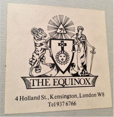 The official bookplate of Jimmy Page's occult bookshop The Equinox in the cover of The I Ching.
