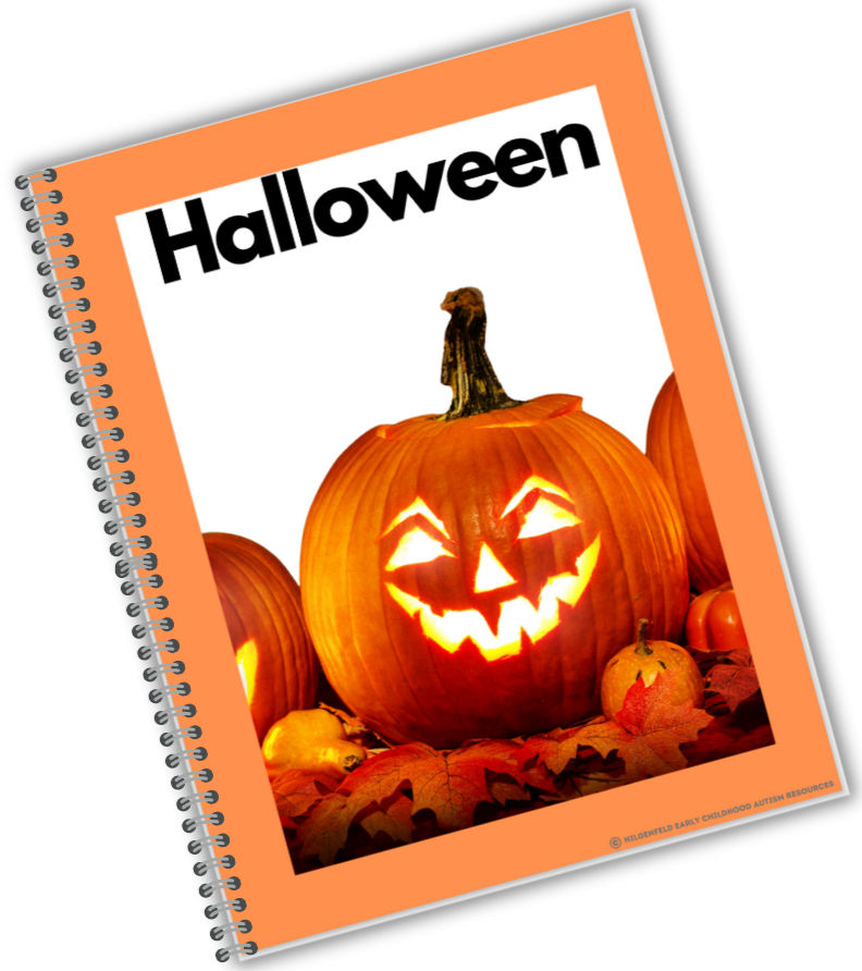 Halloween autism social story titled "Halloween" with orange border and Jacko lantern on cover